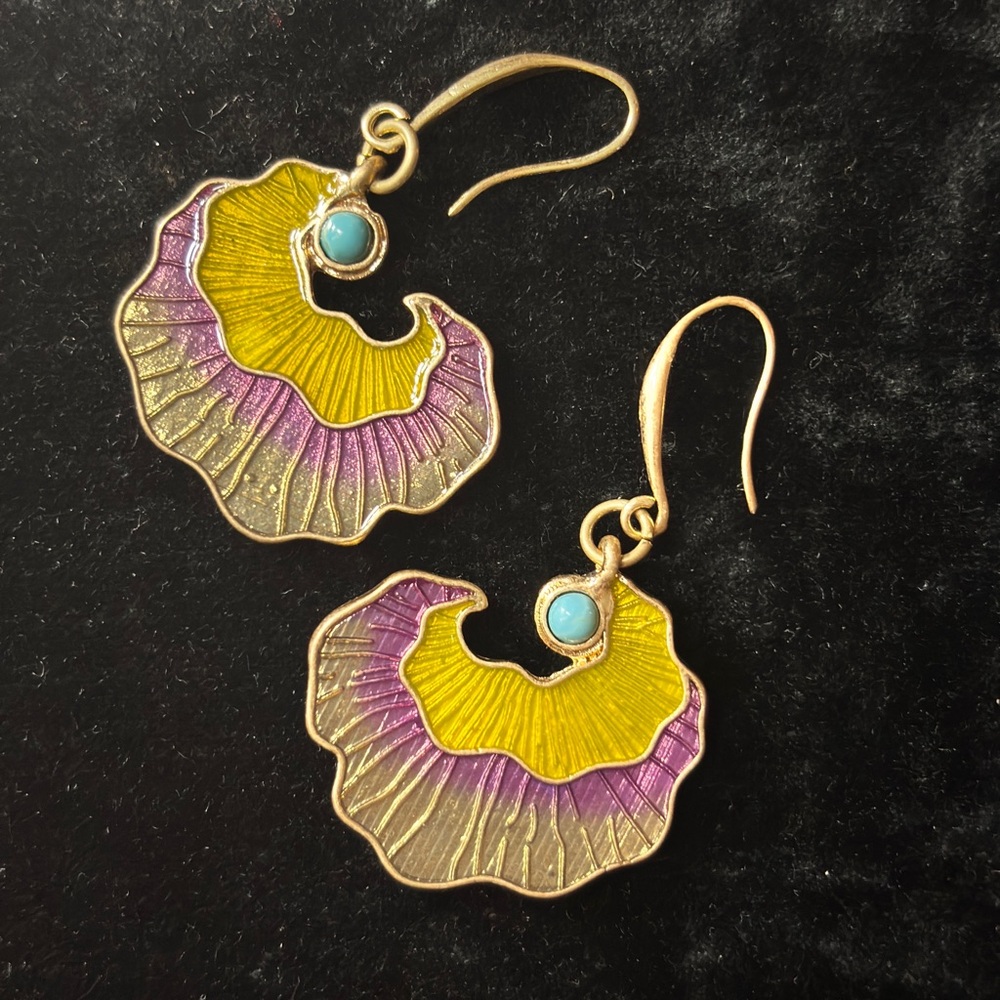 Robert Lee Morris Gold purple and Enamel organic baroque Earrings